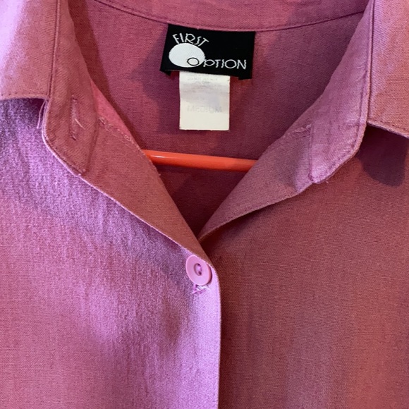 Pink linen rayon button down shirt French cuffs - Picture 7 of 7